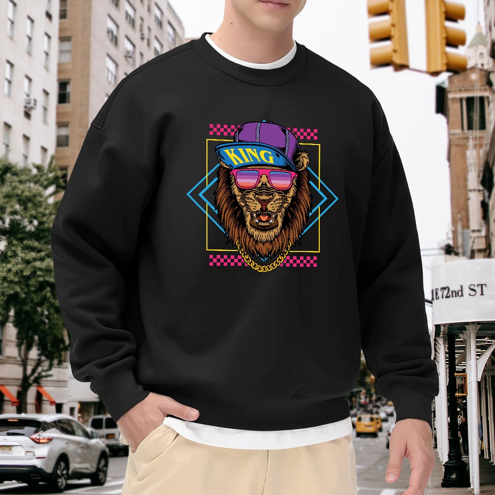 Street Fashion Elements - Men's Black Crew Neck Pullover Sweatshirt