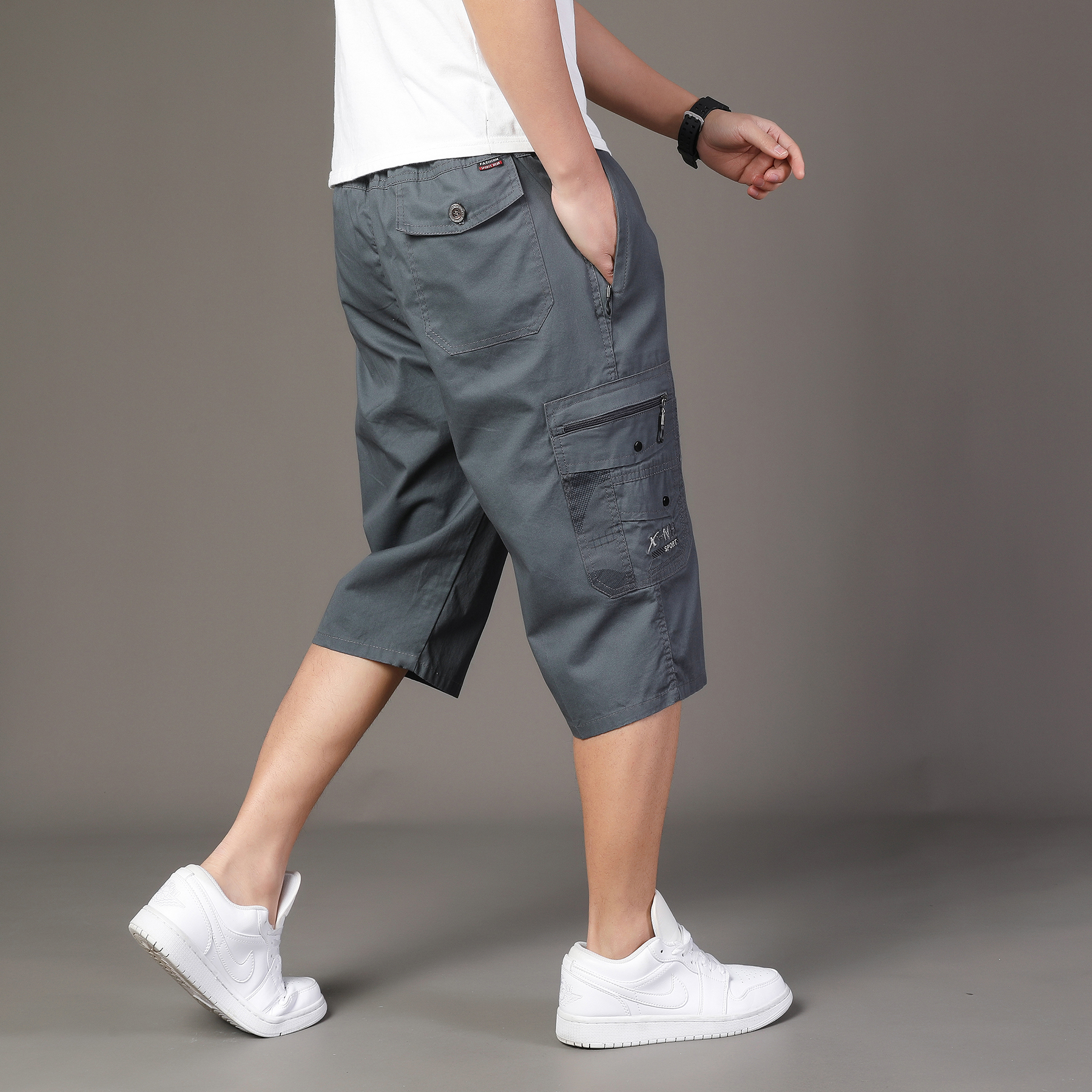 Street Fashion Art - Zipper Pocket Workwear Shorts Mens Knee