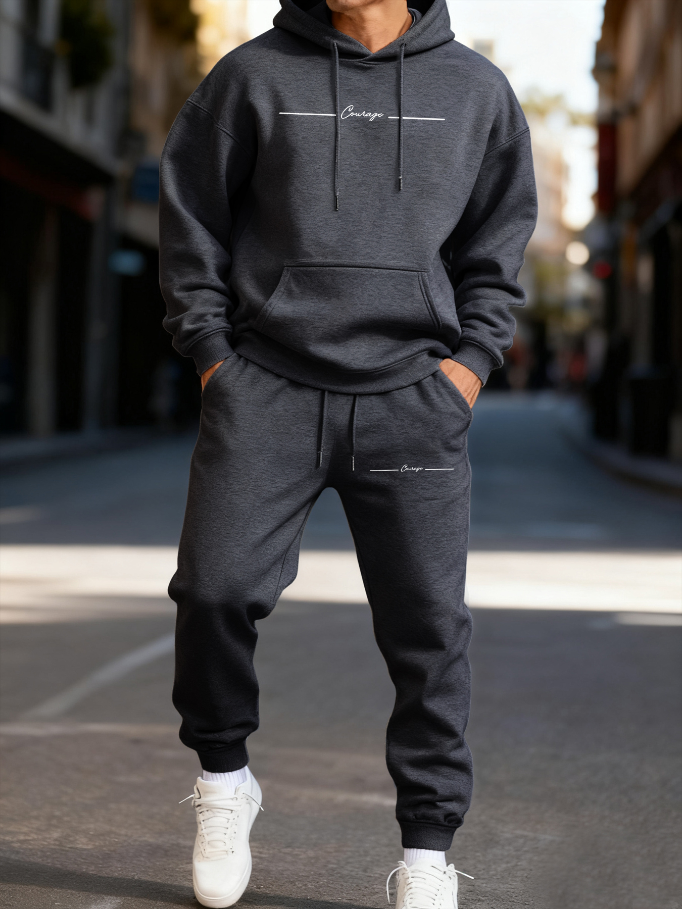 Street Fashion Elements - Courage Simple Line Printed Men'S Hoodie