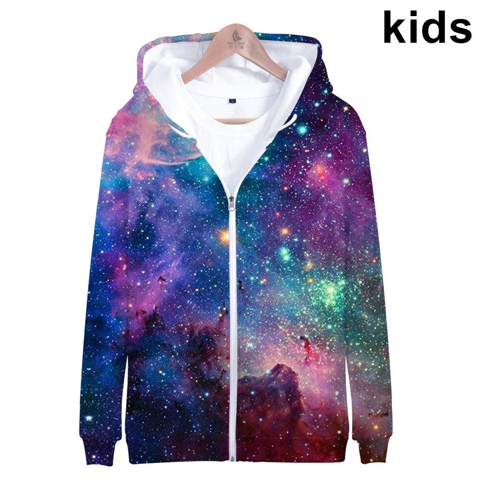 Children Star Space Galaxy Hoo - Street Fashion Zip Up Hoodie 评论和价格