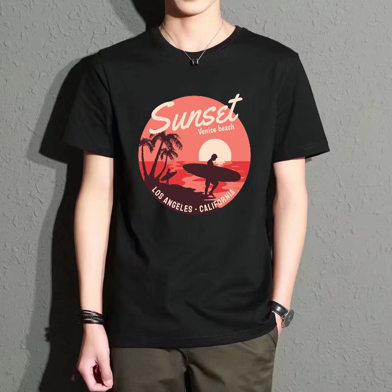 Men's Black Round-Neck Short-S - Street Fashion Venice 评论和价格