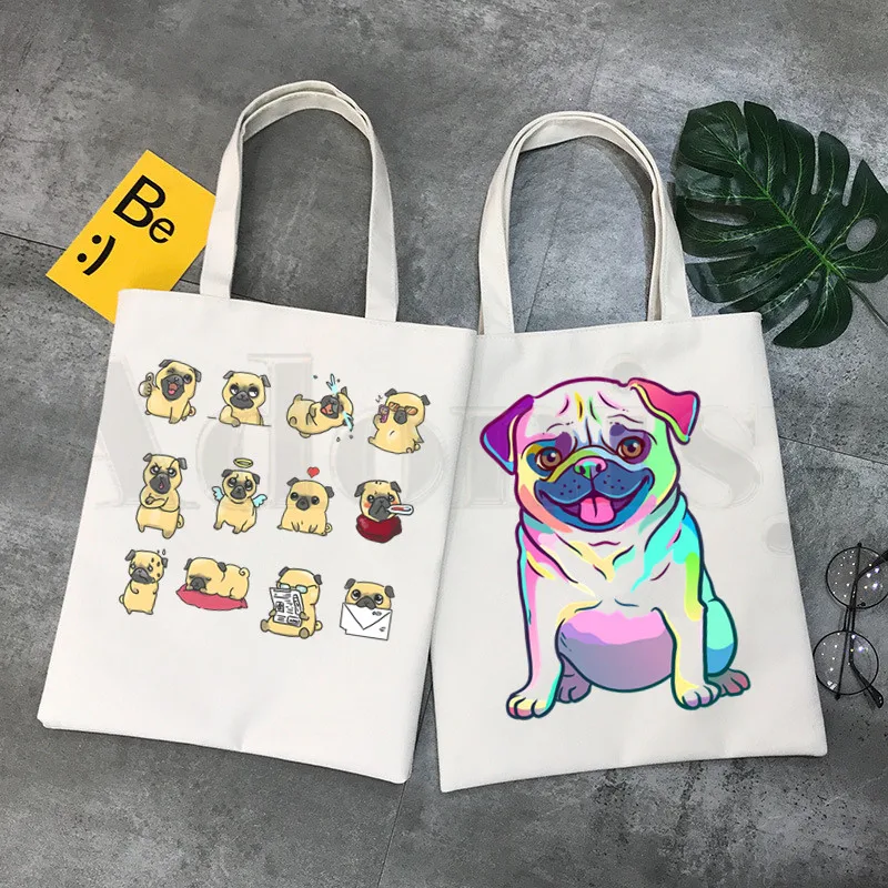 Dog Pet Pug Life Cartoon Print - Tote Bag Canvas Print 评论和价格