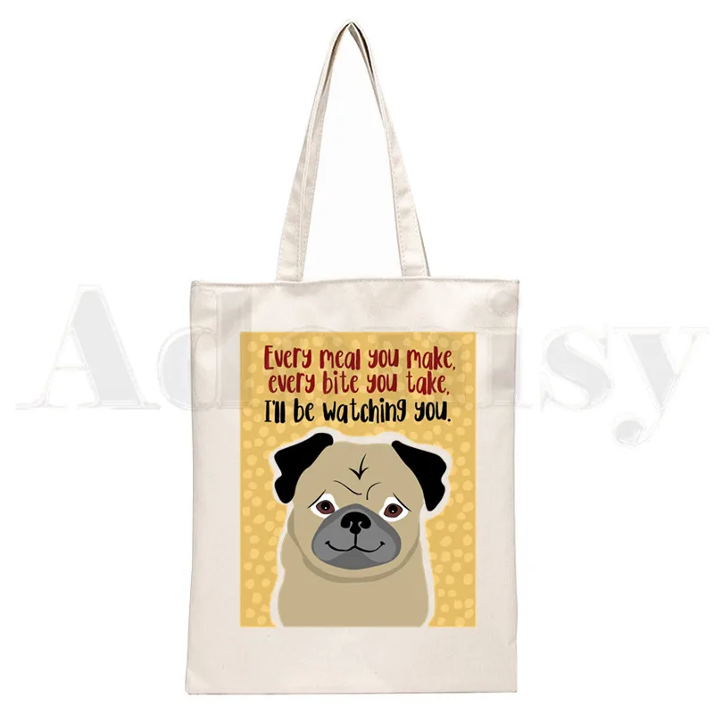 Dog Pet Pug Life Cartoon Print - Tote Bag Canvas Print 评论和价格