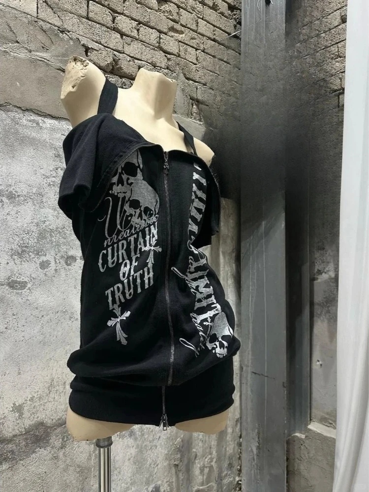 Gothic Black Y2K Subculture Sk - Street Fashion Zip Up Hoodie 评论和价格