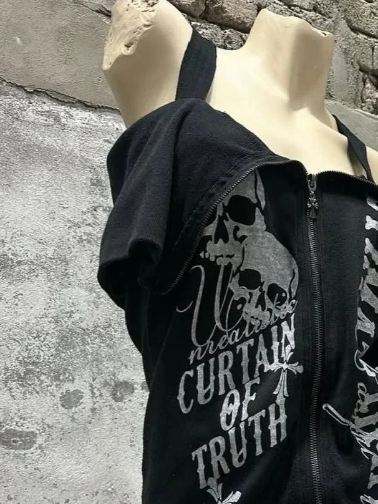 Gothic Black Y2K Subculture Sk - Street Fashion Zip Up Hoodie 评论和价格