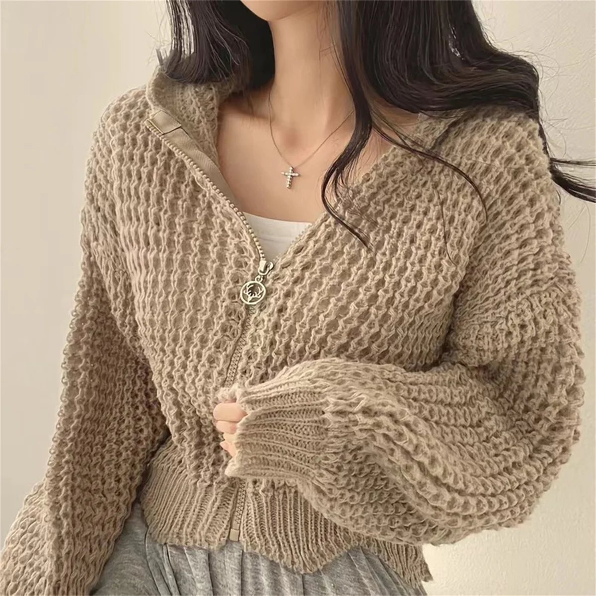 Korean Chic Knitted Sweater Co - Street Fashion Zip Up Hoodie 评论和价格