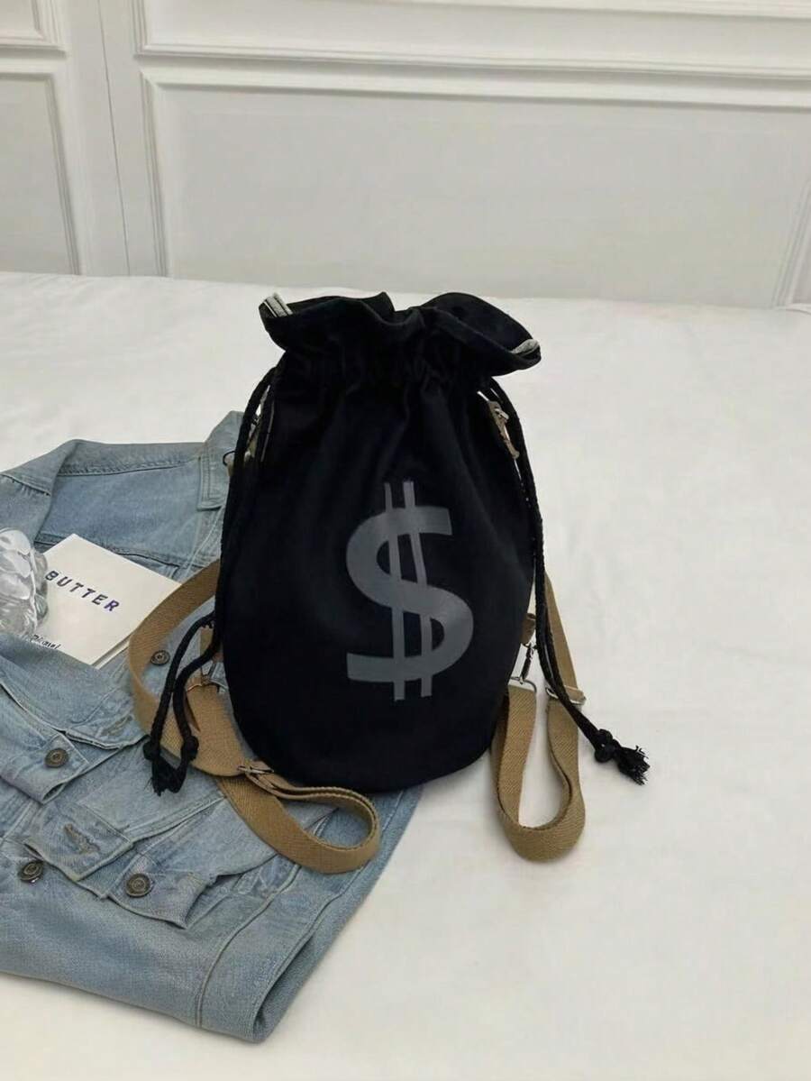 Black Canvas Drawstring Crossb - Tote Bag Canvas Print 评论和价格