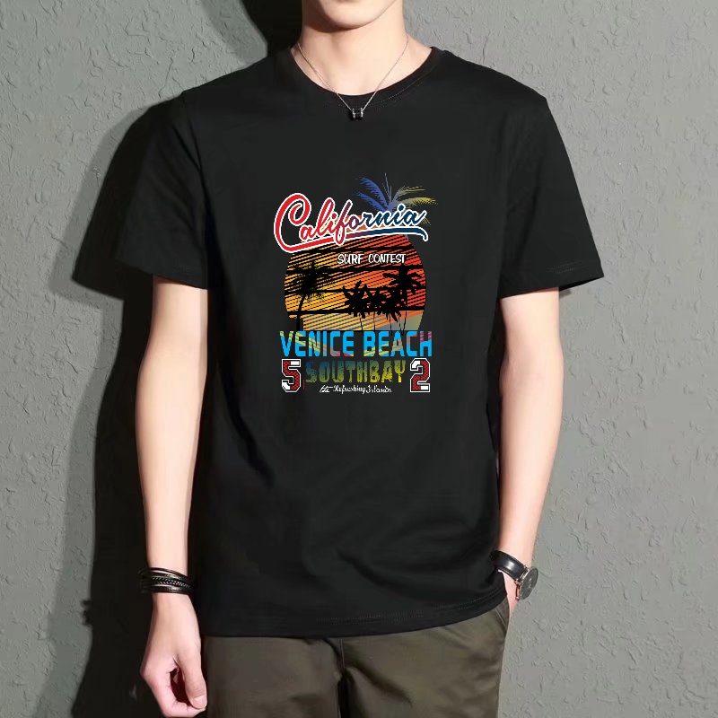 Men's Black Round-Neck Short-S - Street Fashion Venice 评论和价格