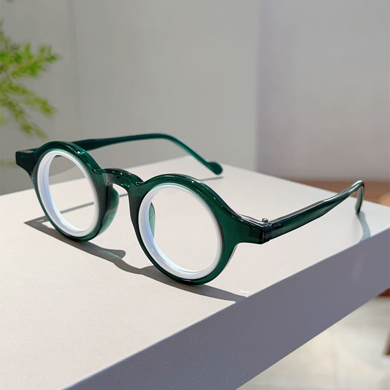 Vintage Round Two-Tone Eyeglas - Street Fashion Photoshoot 评论和价格