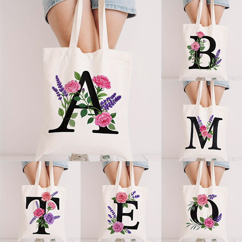 Letters And Flowers Tote Bags  - Tote Bag Canvas Print 评论和价格