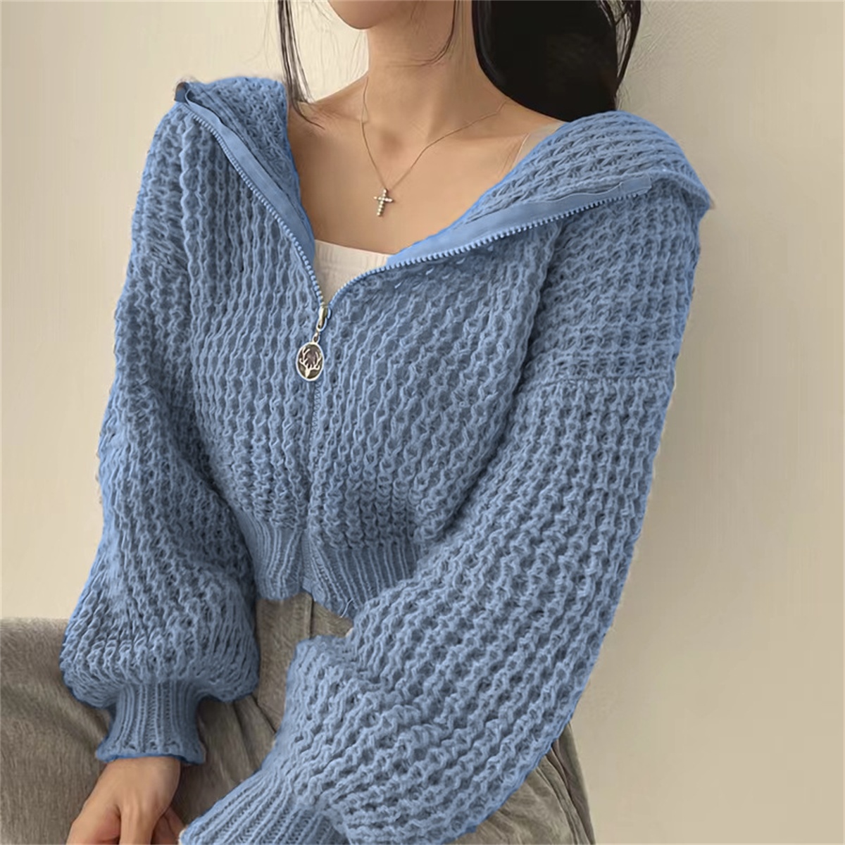 Korean Chic Knitted Sweater Co - Street Fashion Zip Up Hoodie 评论和价格