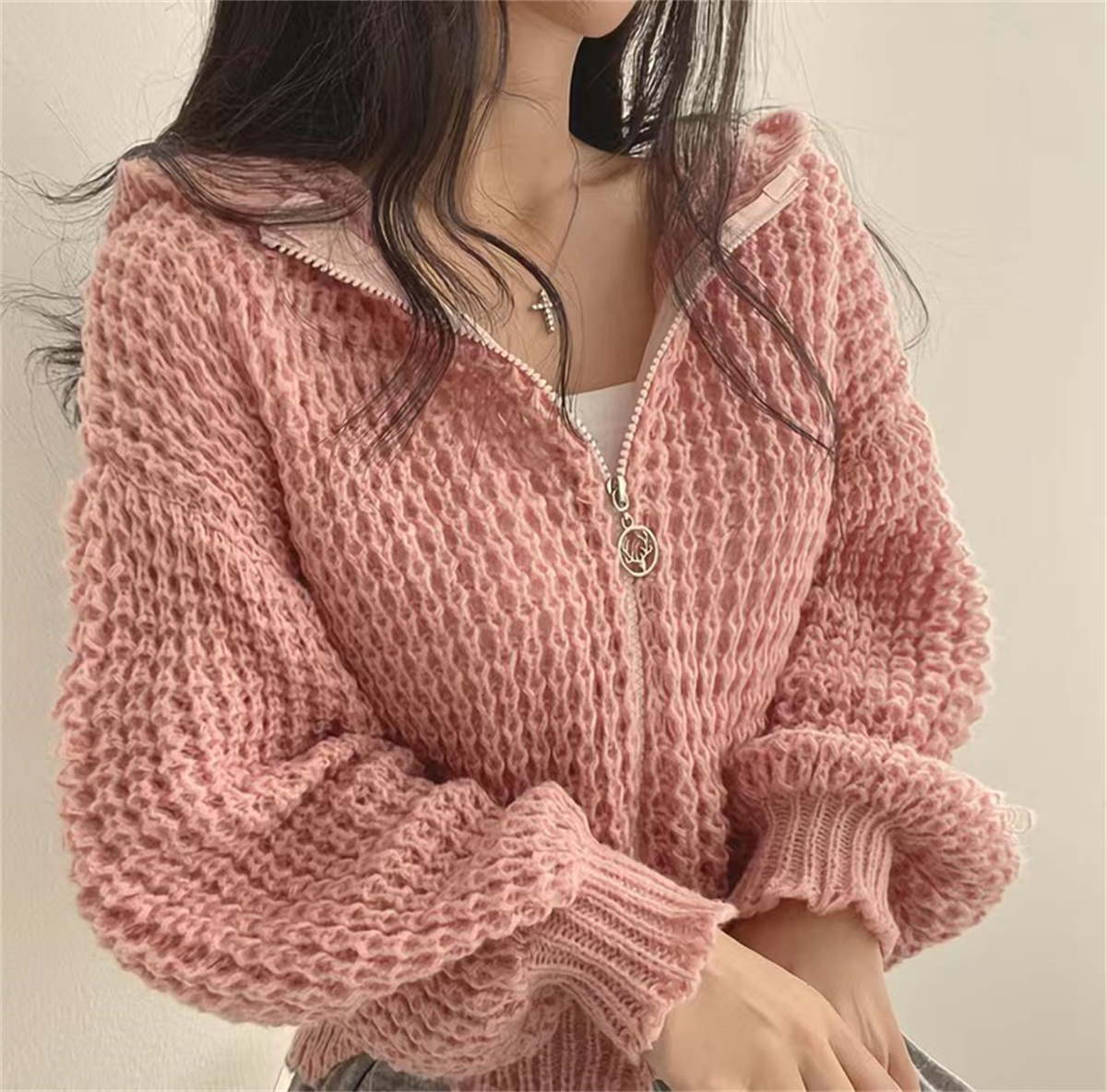 Korean Chic Knitted Sweater Co - Street Fashion Zip Up Hoodie 评论和价格
