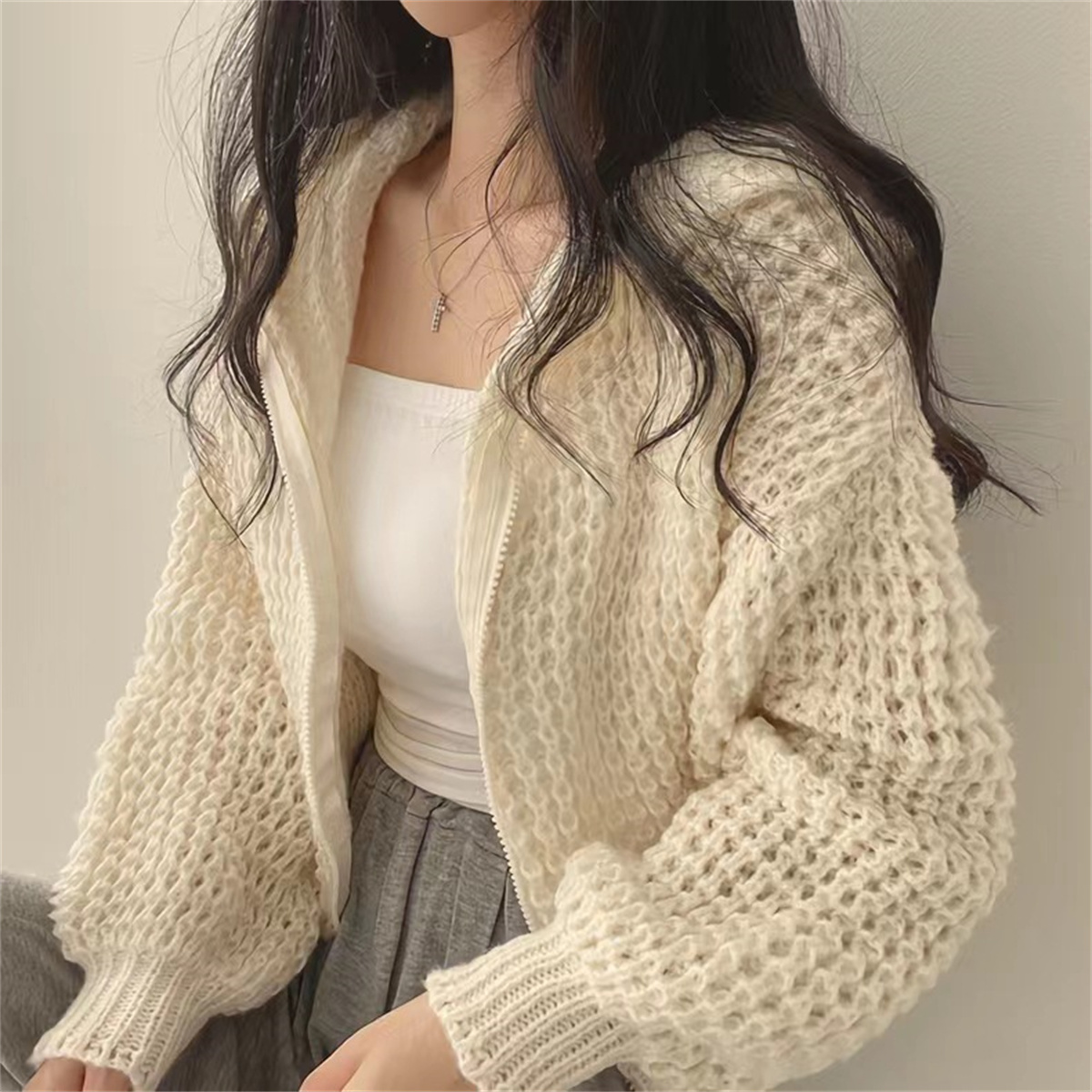 Korean Chic Knitted Sweater Co - Street Fashion Zip Up Hoodie 评论和价格