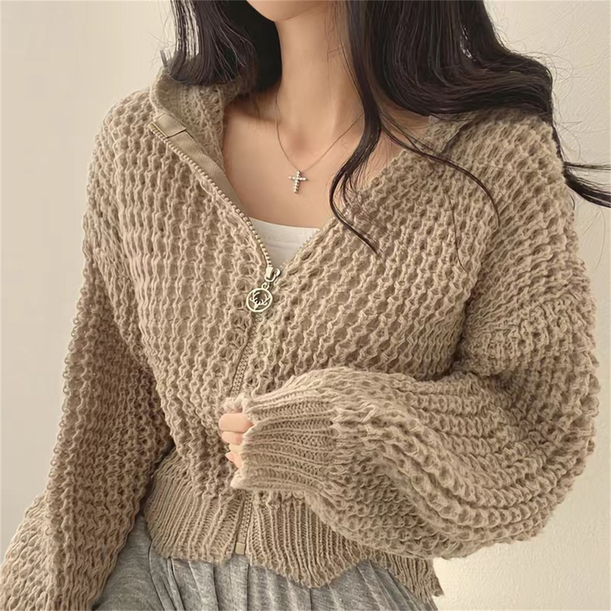 Korean Chic Knitted Sweater Co - Street Fashion Zip Up Hoodie 评论和价格
