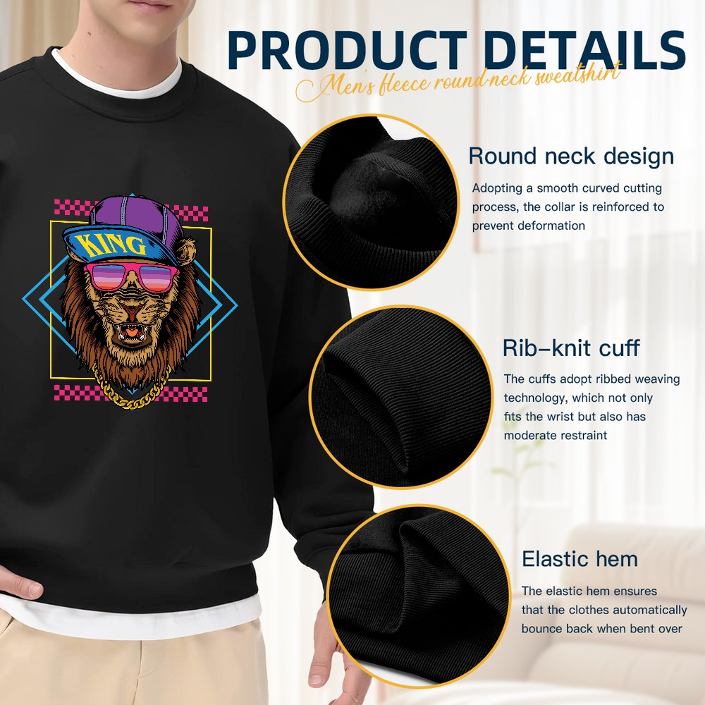 Men's Black Crew Neck Pullover - Street Fashion Elements 评论和价格