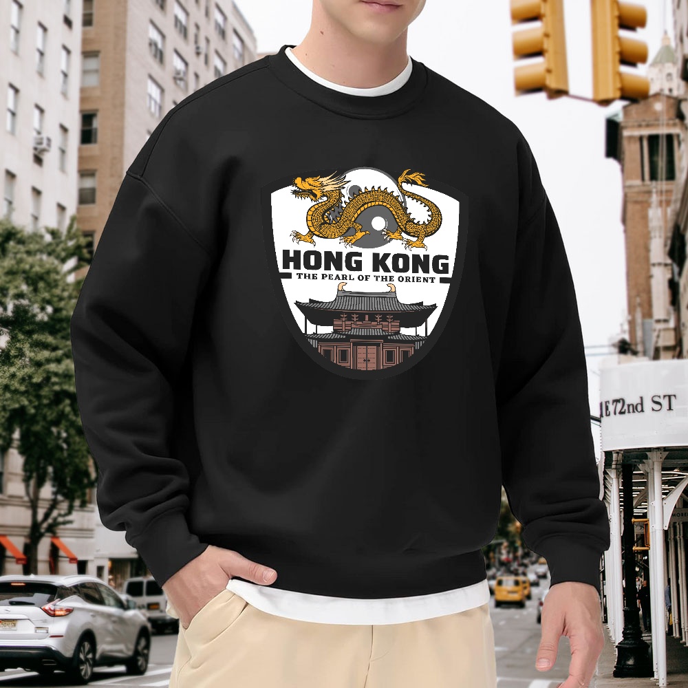 Men's Black Crew Neck Loose Sw - Street Fashion Hong Kong 评论和价格