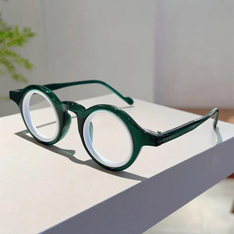Vintage Round Two-Tone Eyeglas - Street Fashion Photoshoot 评论和价格