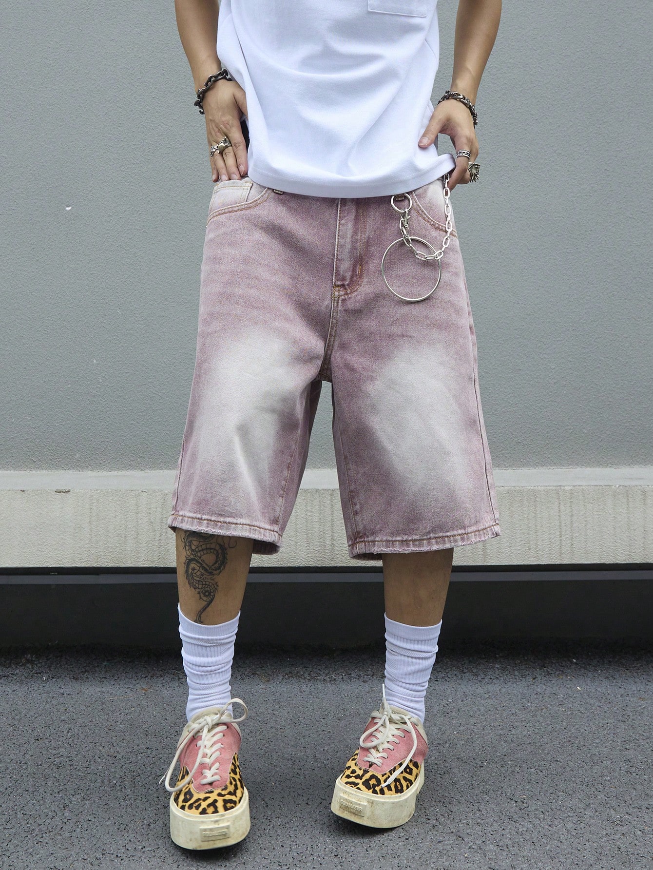 Men's Pink Gradient Denim Shor - Street Fashion Art 评论和价格