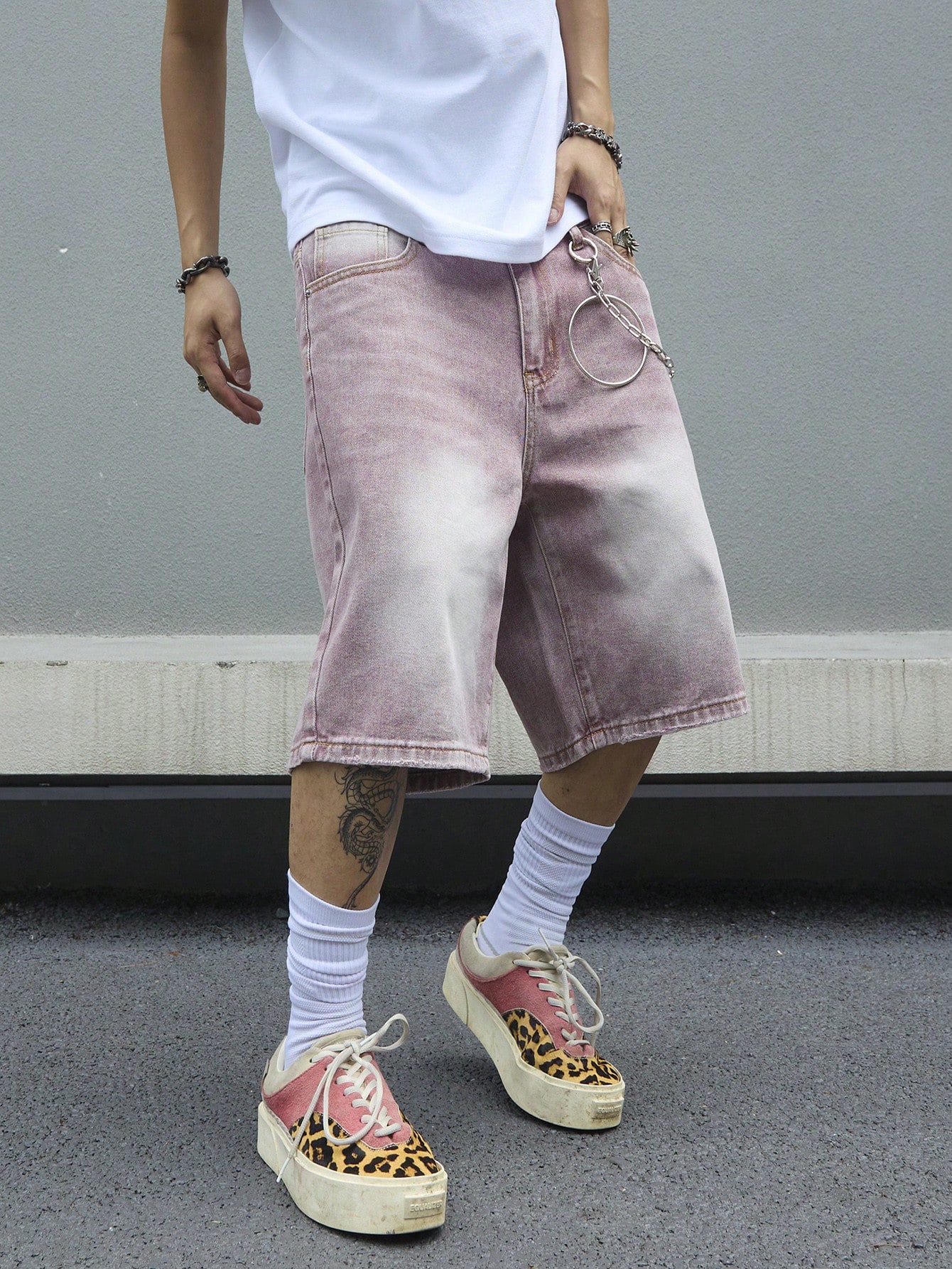 Men's Pink Gradient Denim Shor - Street Fashion Art 评论和价格
