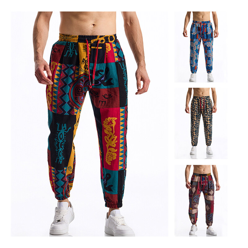 Men's Boho Tribal Print Linen  - Running Pant Jogger 评论和价格