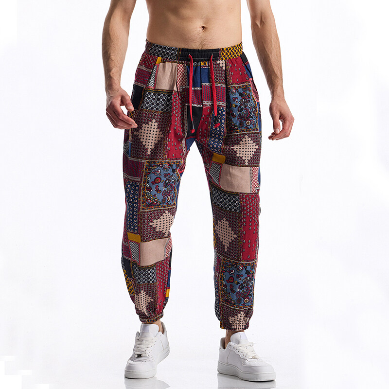Men's Boho Tribal Print Linen  - Running Pant Jogger 评论和价格