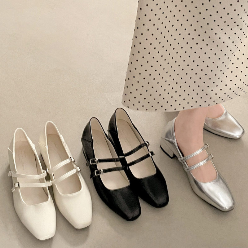 Square Toe Low Heel Women Silv - Street Fashion Ladies 评论和价格