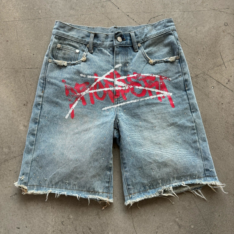 Y2K Graffiti Jorts Rhinestone  - Street Fashion Art 评论和价格