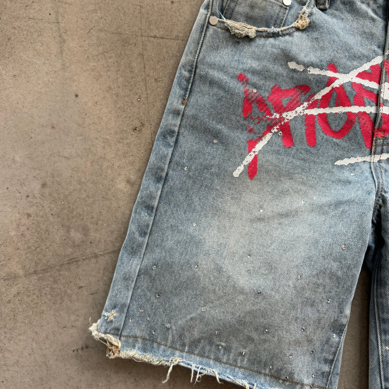 Y2K Graffiti Jorts Rhinestone  - Street Fashion Art 评论和价格