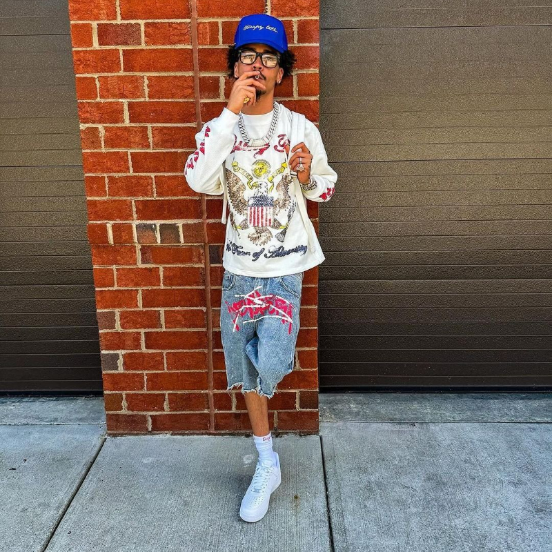 Y2K Graffiti Jorts Rhinestone  - Street Fashion Art 评论和价格