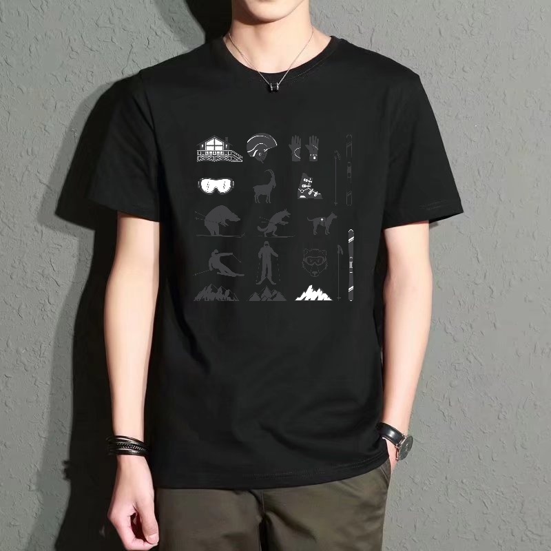 Men's Black Round-Neck Short-S - Street Fashion Elements 评论和价格