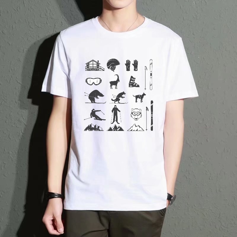 Men's Black Round-Neck Short-S - Street Fashion Elements 评论和价格