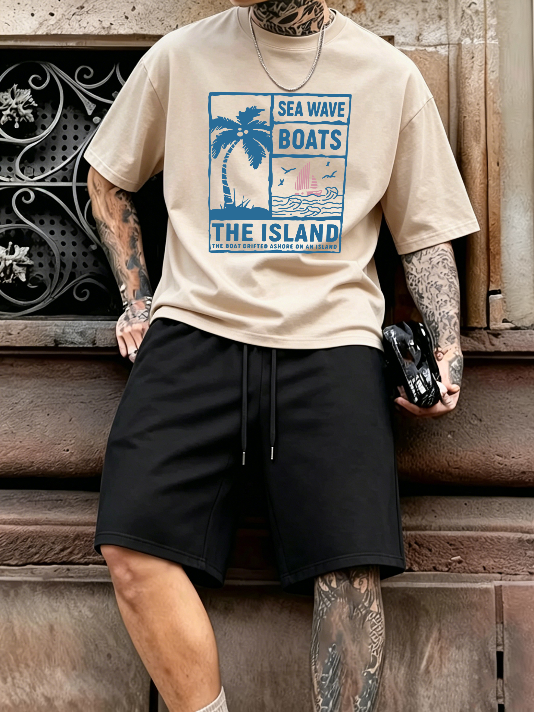 Sea Wave Coconut Tree Boats De - Street Fashion Elements 评论和价格