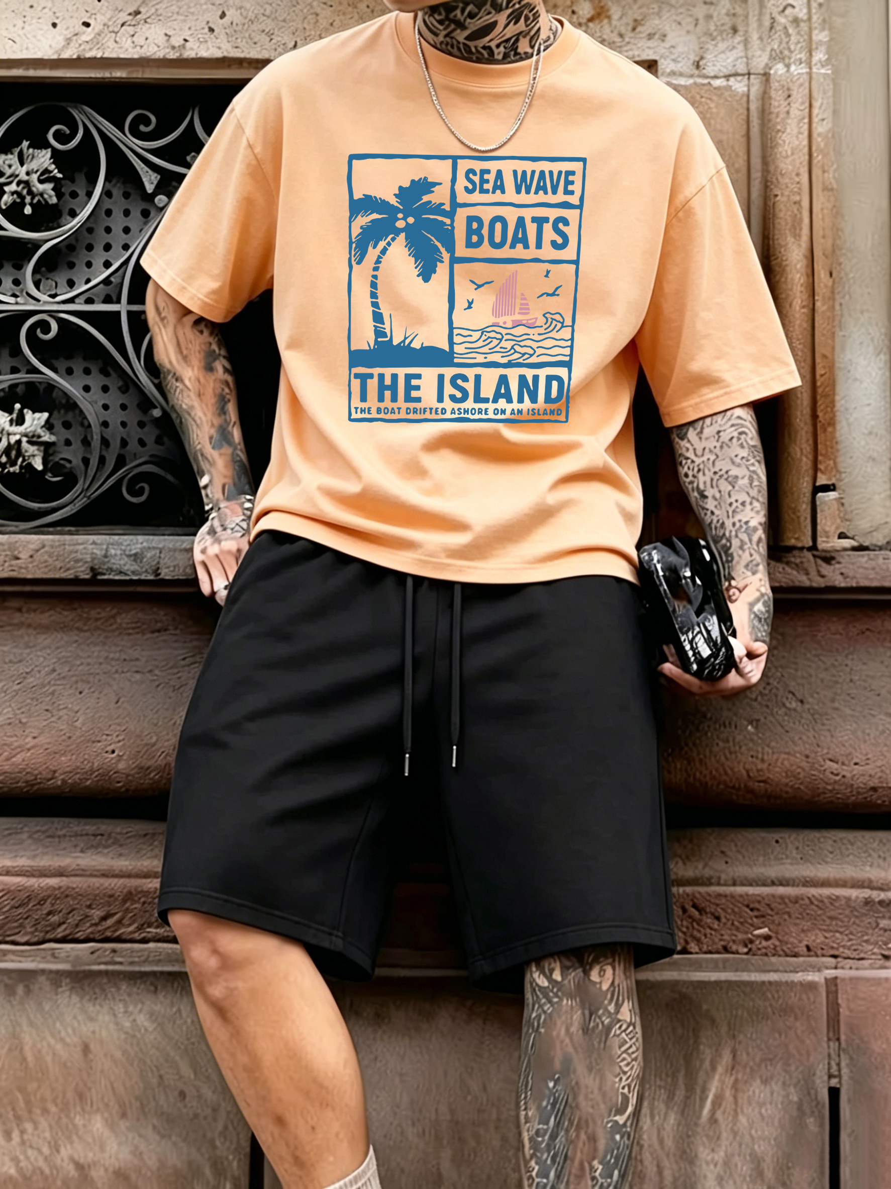 Sea Wave Coconut Tree Boats De - Street Fashion Elements 评论和价格