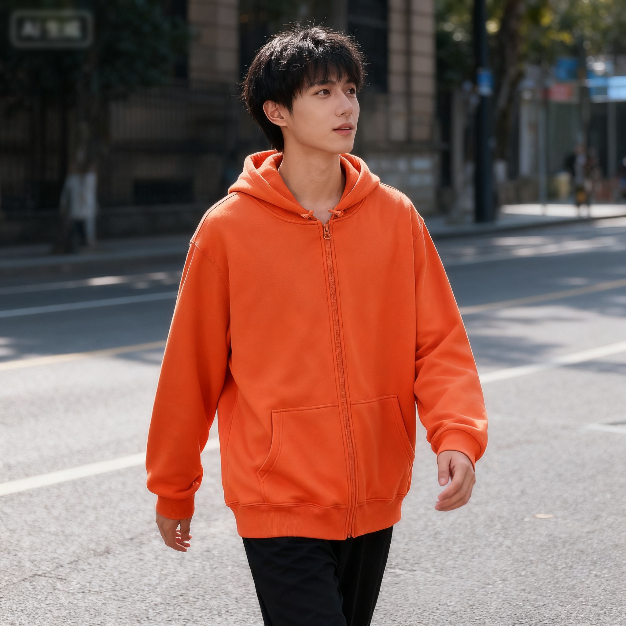 High Street Hoodie Men Solid C - Street Fashion Zip Up Hoodie 评论和价格